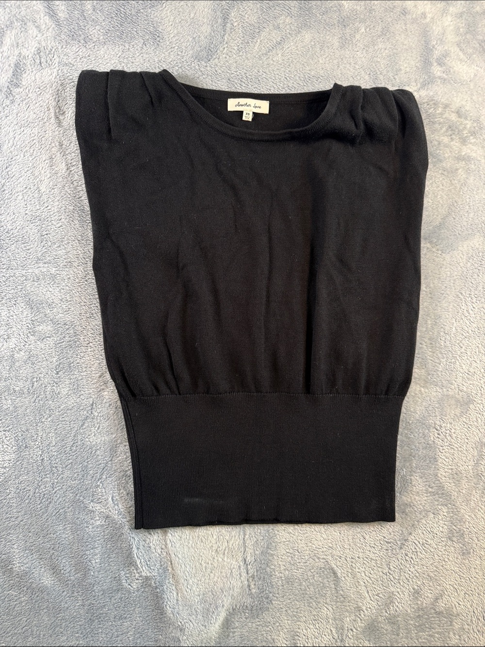 Another Love Black Short-Sleeve Knit Top with Ribbed Waist